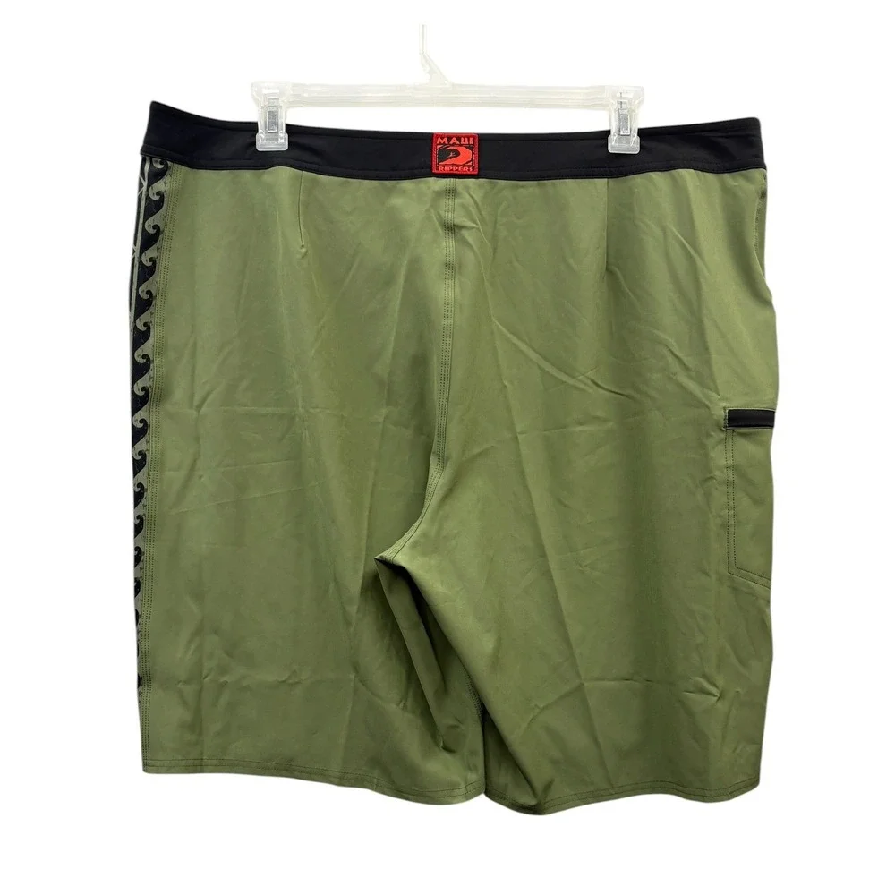 Maui Rippers Tribal Olive Boardshorts Stretch Surf‎ Swim Cargo Pocket Casual  42